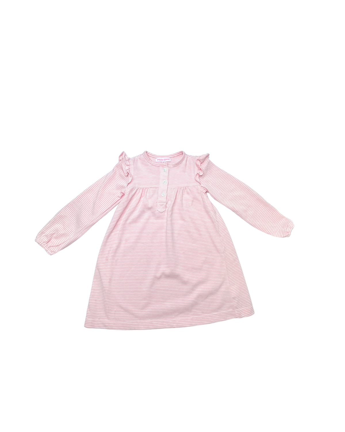 L/S Knit Button Dress - Pink Candy Stripe