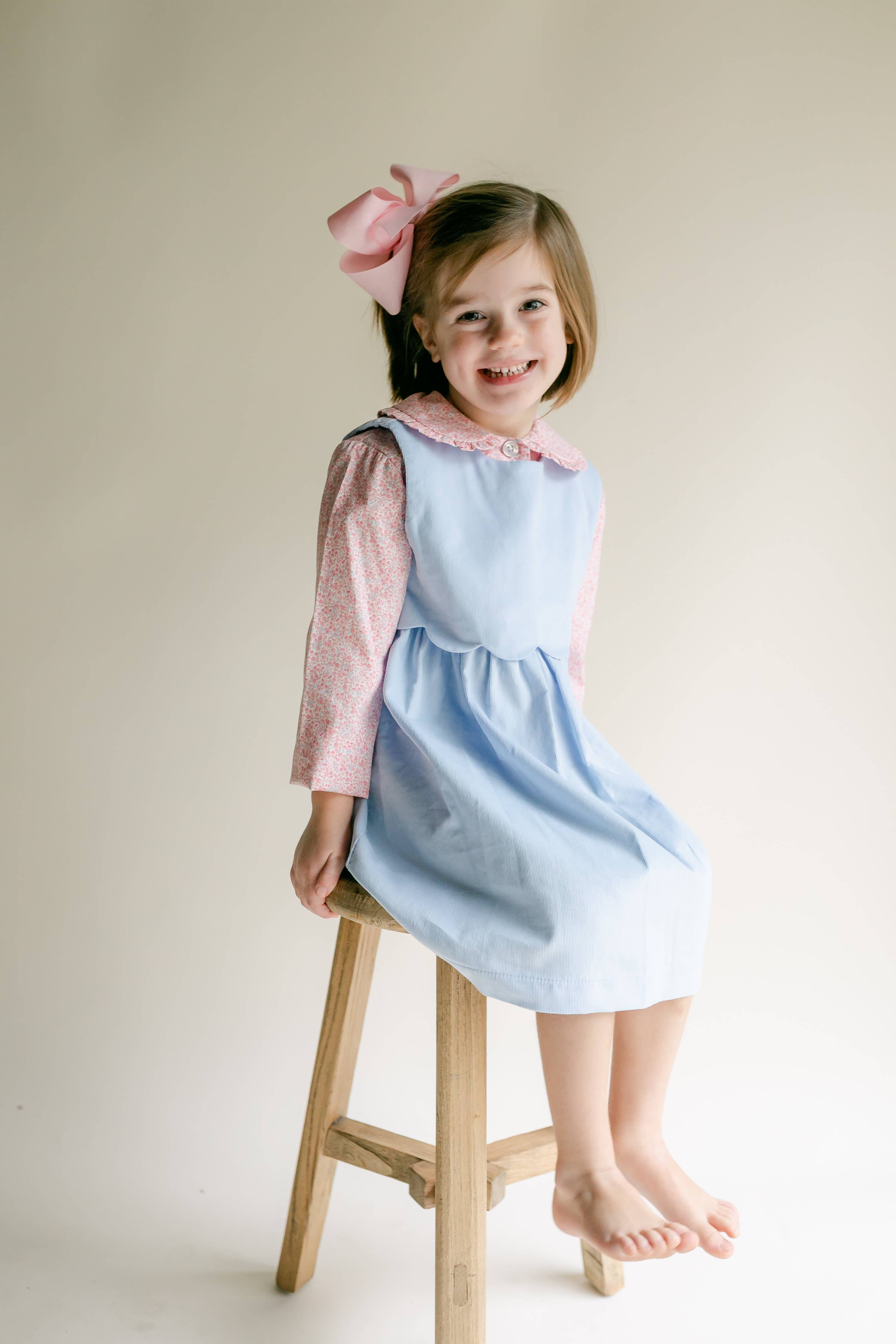 Scallop Jumper Dress - Baby Blue Corduroy