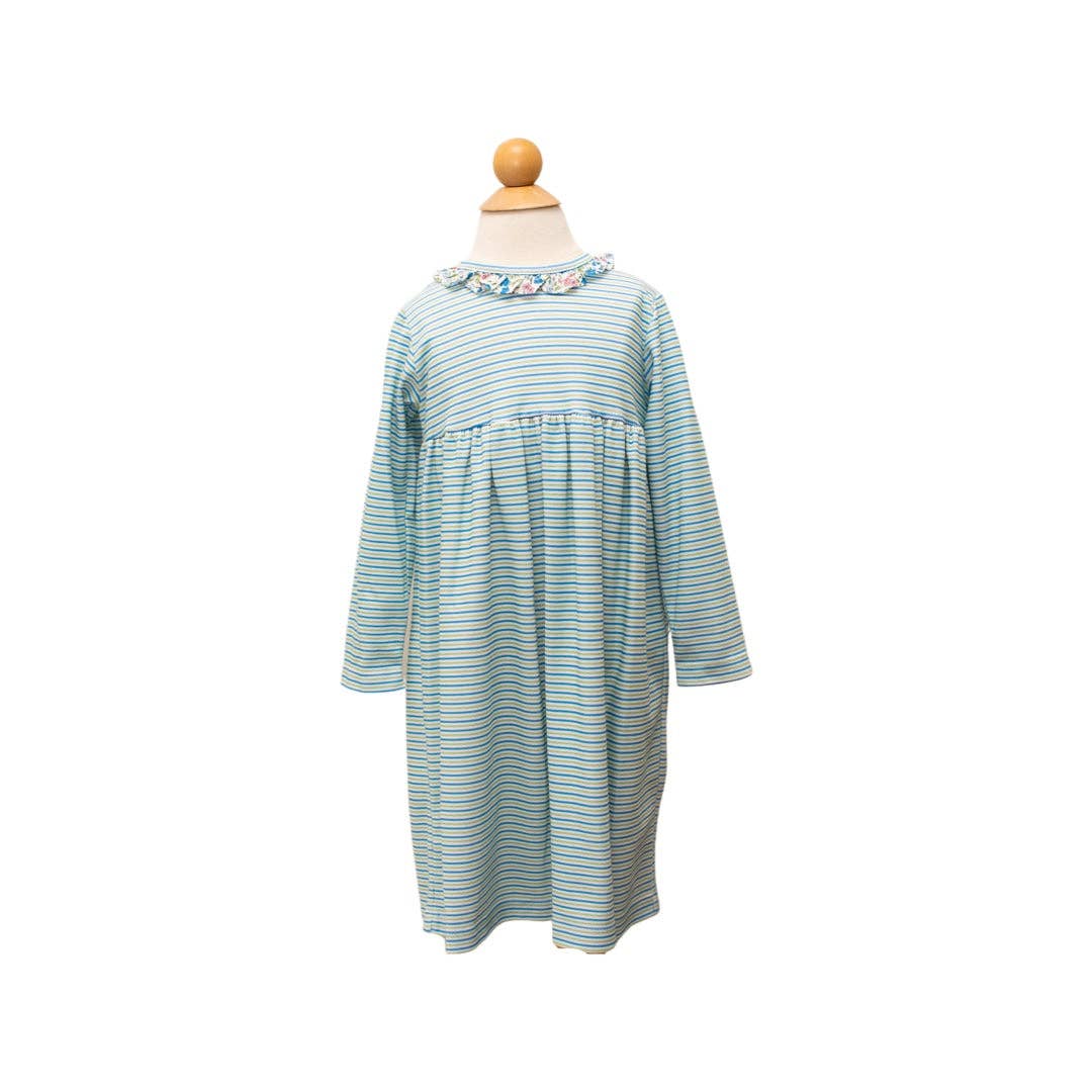 Cici Dress - Blue/Green Candy Stripe w/ Tyne Floral