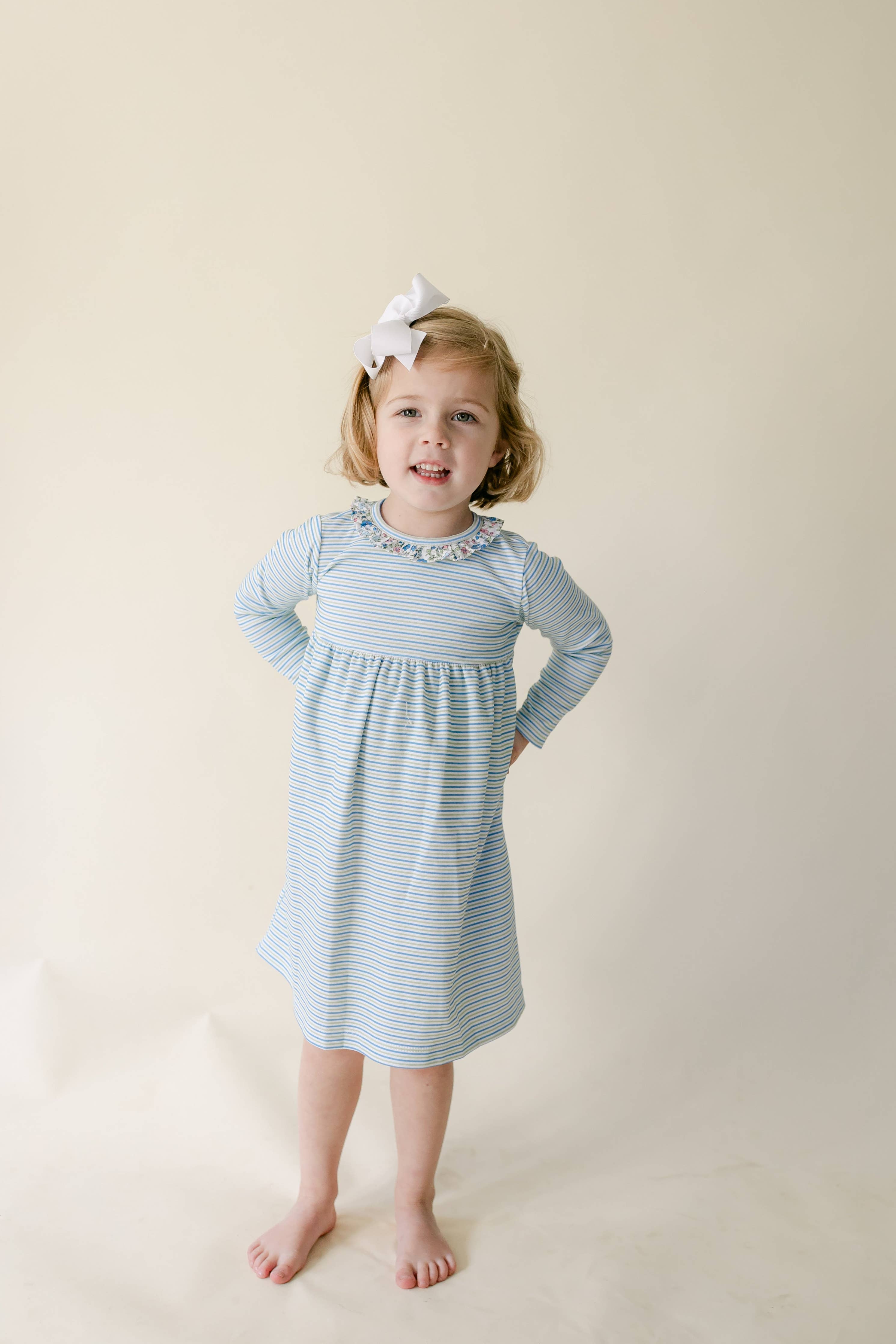 Cici Dress - Blue/Green Candy Stripe w/ Tyne Floral