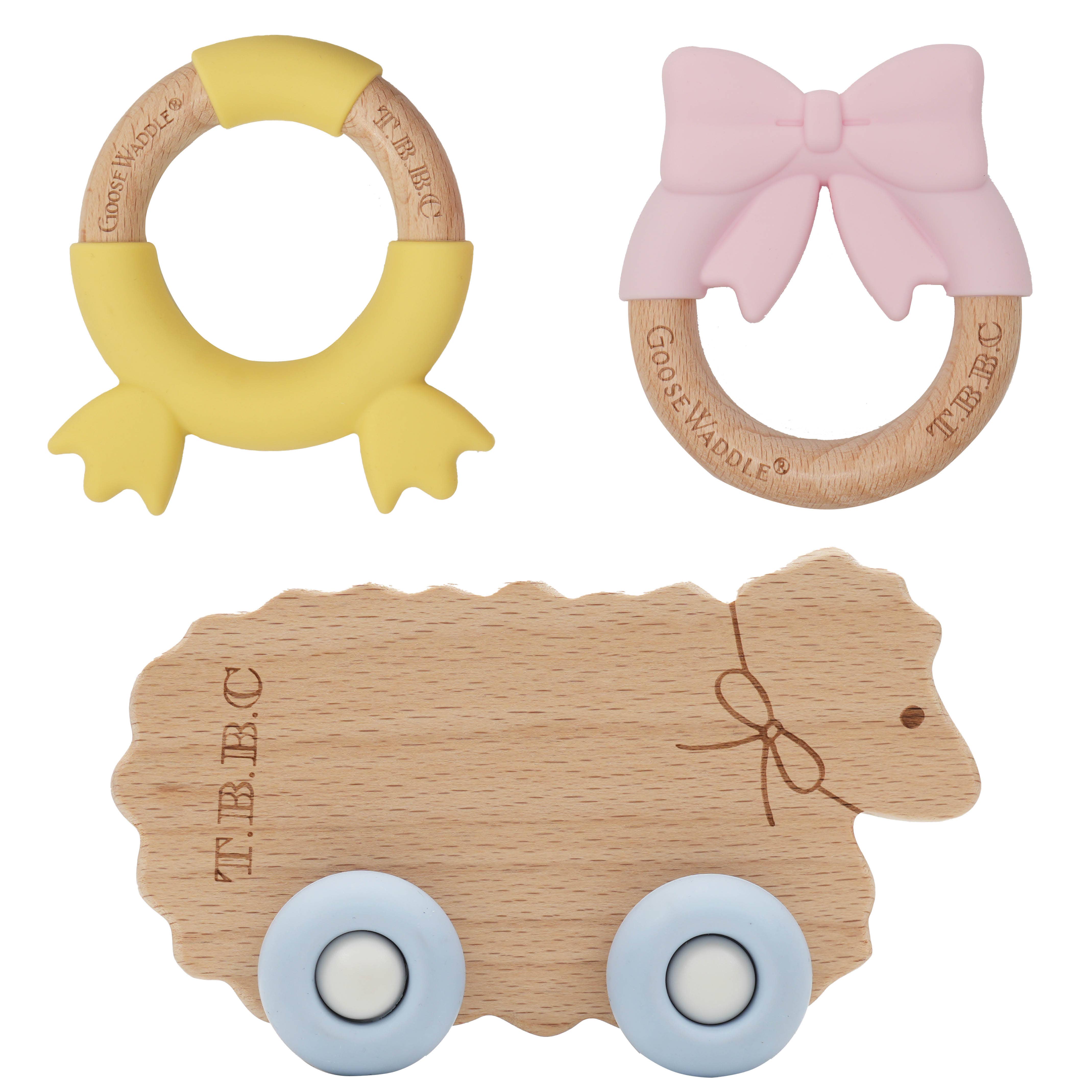 The Beaufort Bonnet Company Sheep w/ Blue Wheels Teether