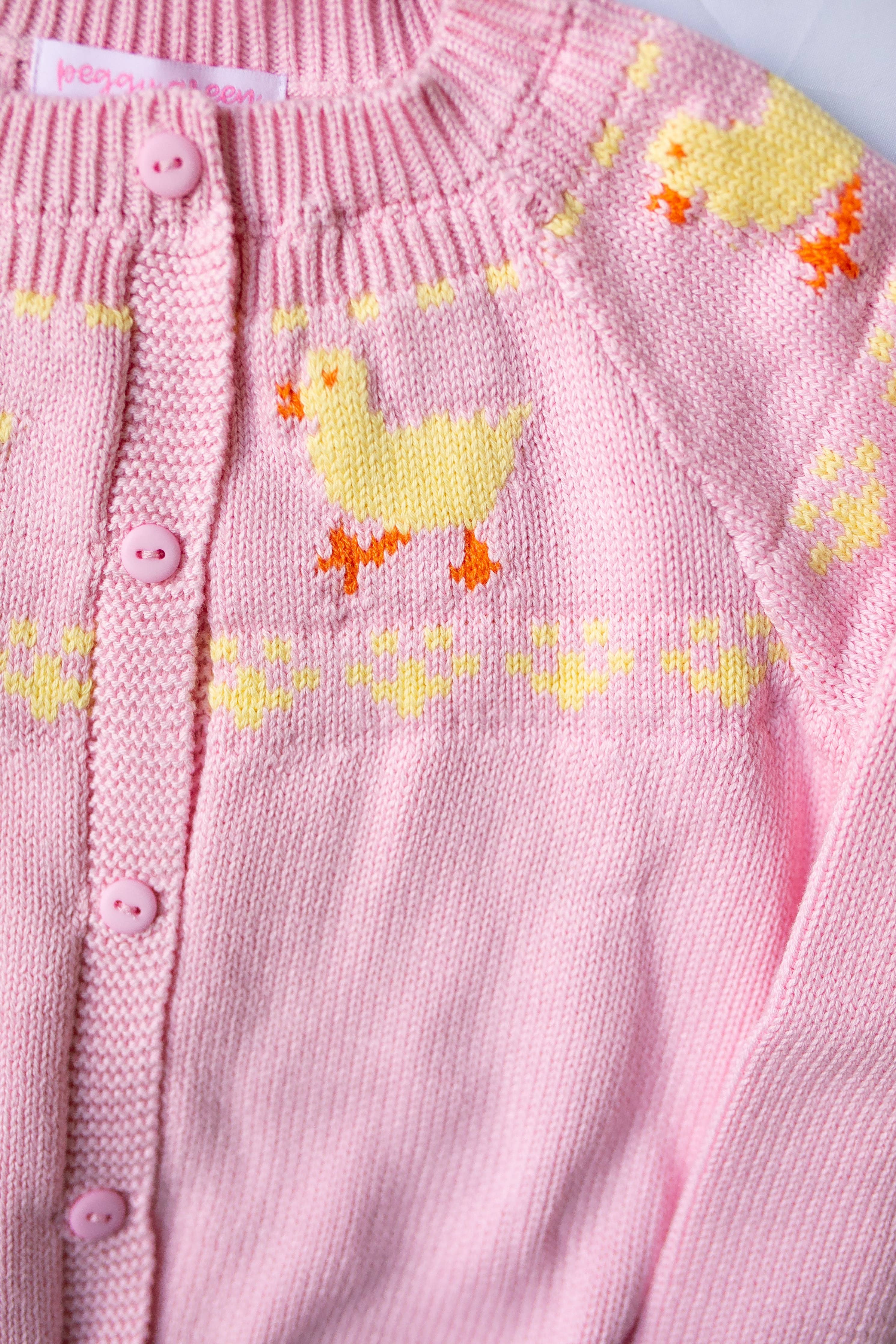 Fair Isle Cardigan - Powder Pink w/ Duckling