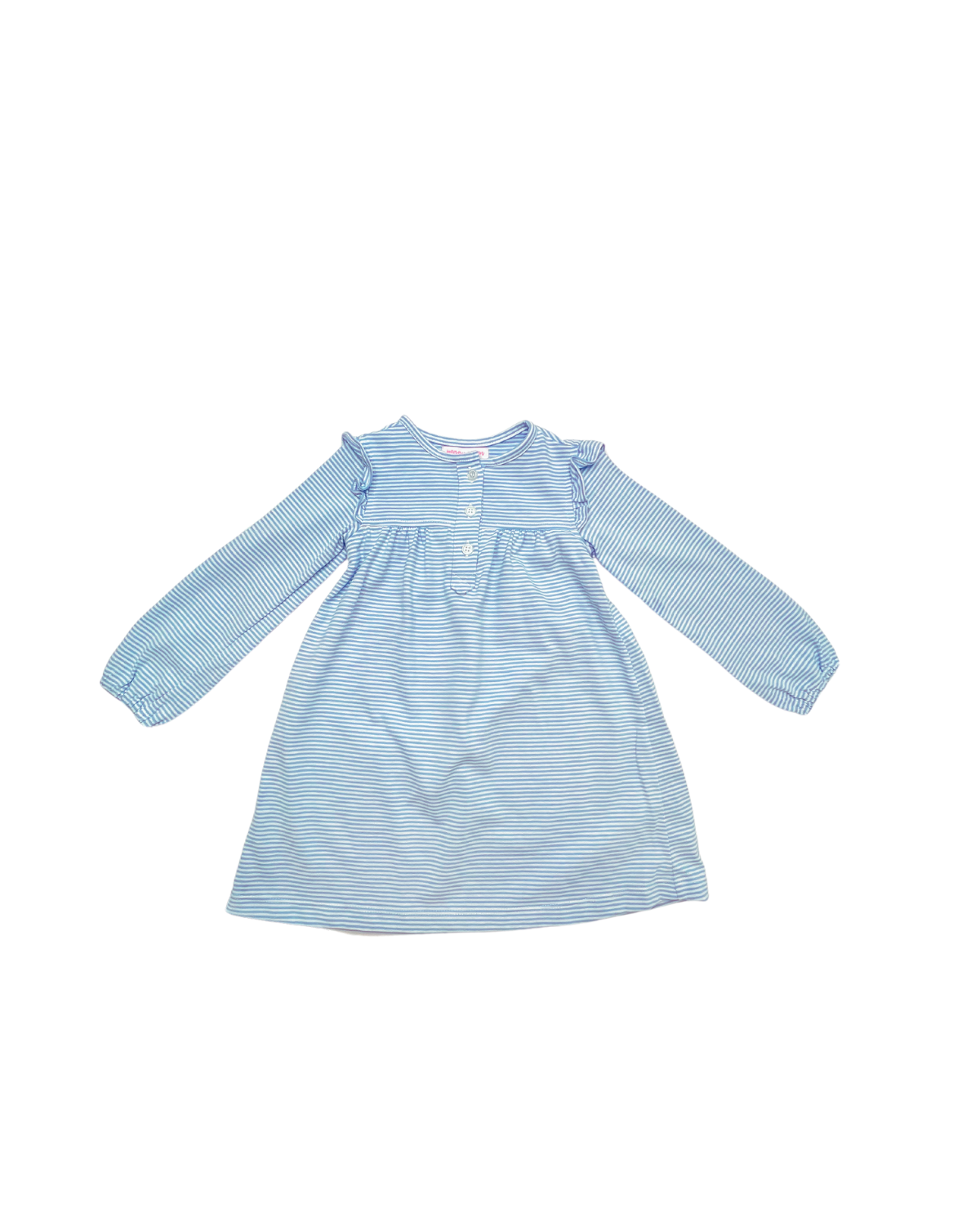 L/S Knit Button Dress - Blue Candy Stripe