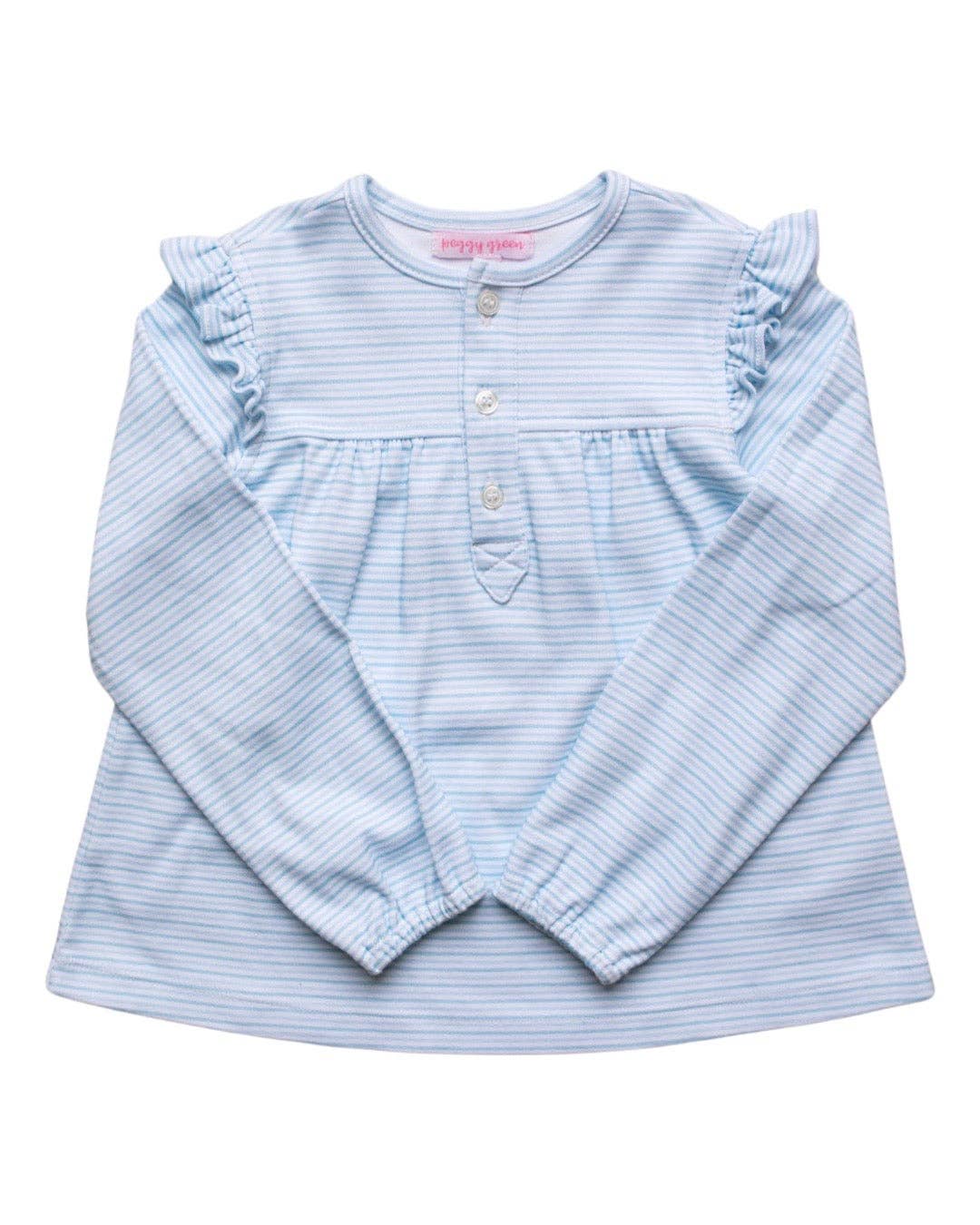 Long Sleeve Button Top - Winter Blue Candy Stripe