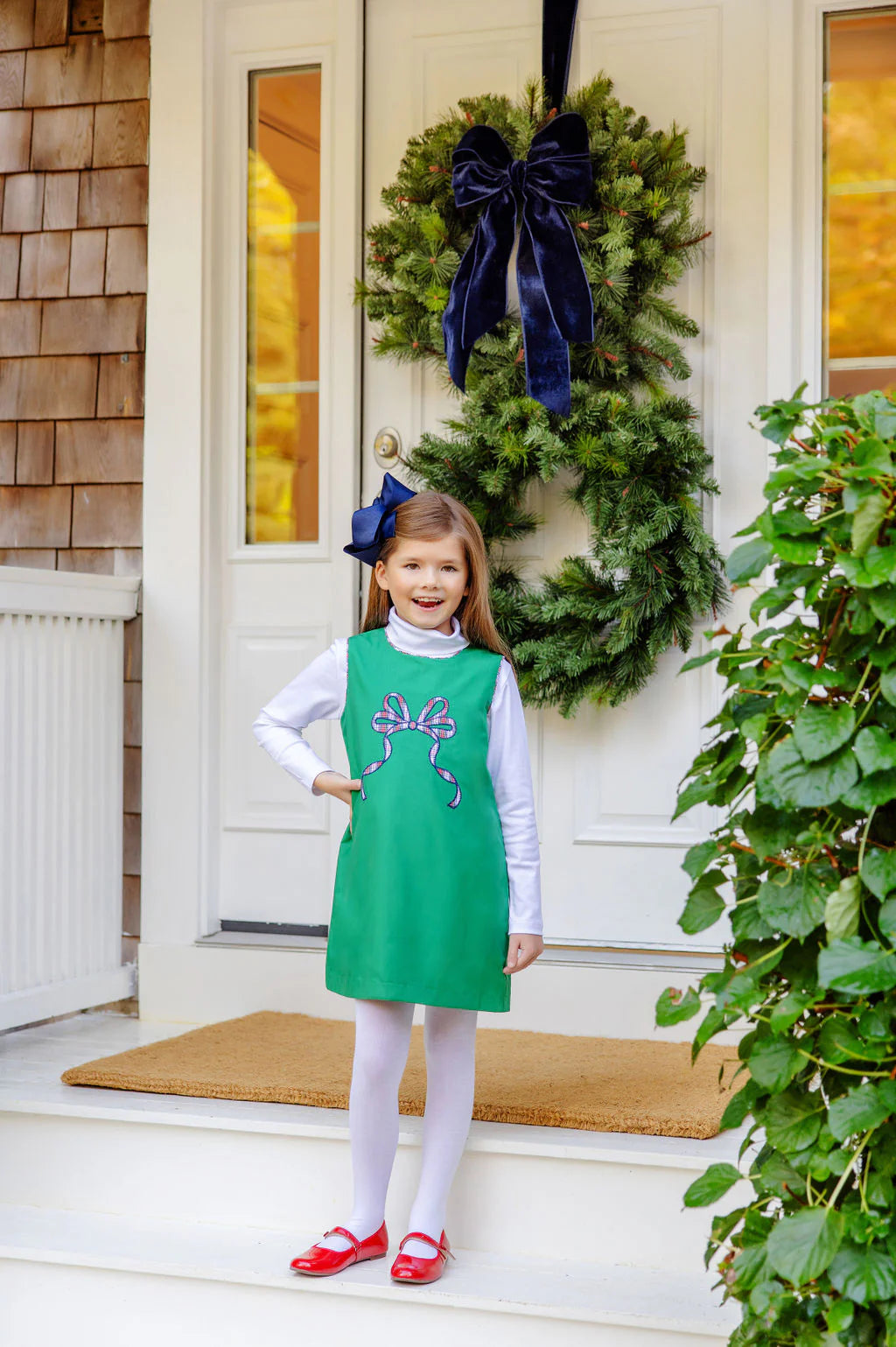 Annie Apron Dress - Kiawah Kelly Green Bow