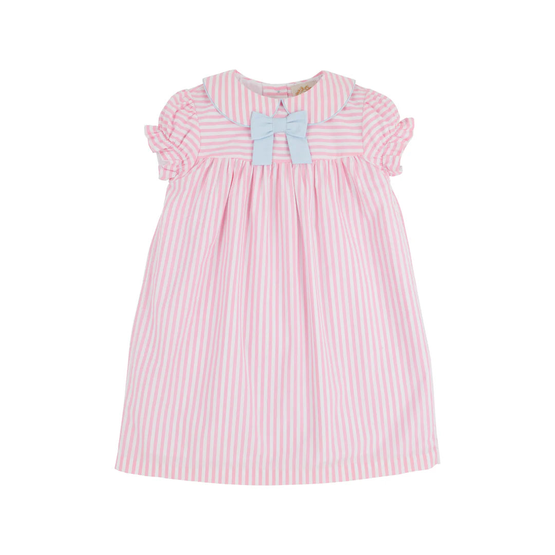 Short Sleeve Banks Bow Dress - Palm Beach Pink Stripe