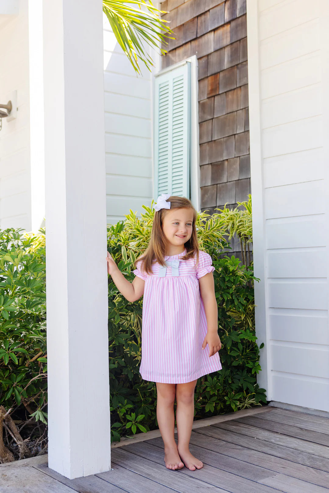 Short Sleeve Banks Bow Dress - Palm Beach Pink Stripe