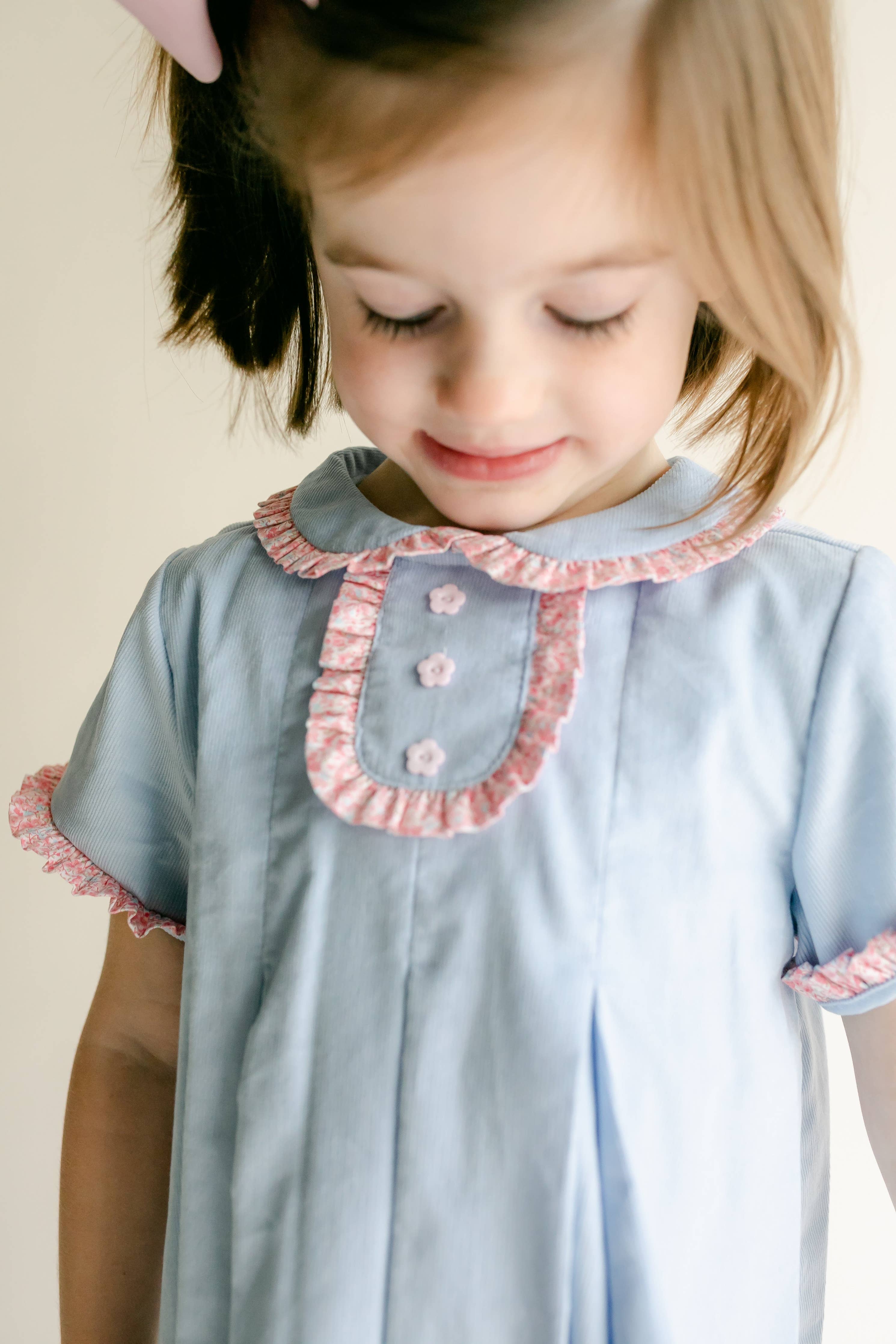 Cecelia Dress - Baby Blue Corduroy W/ Murphy Floral