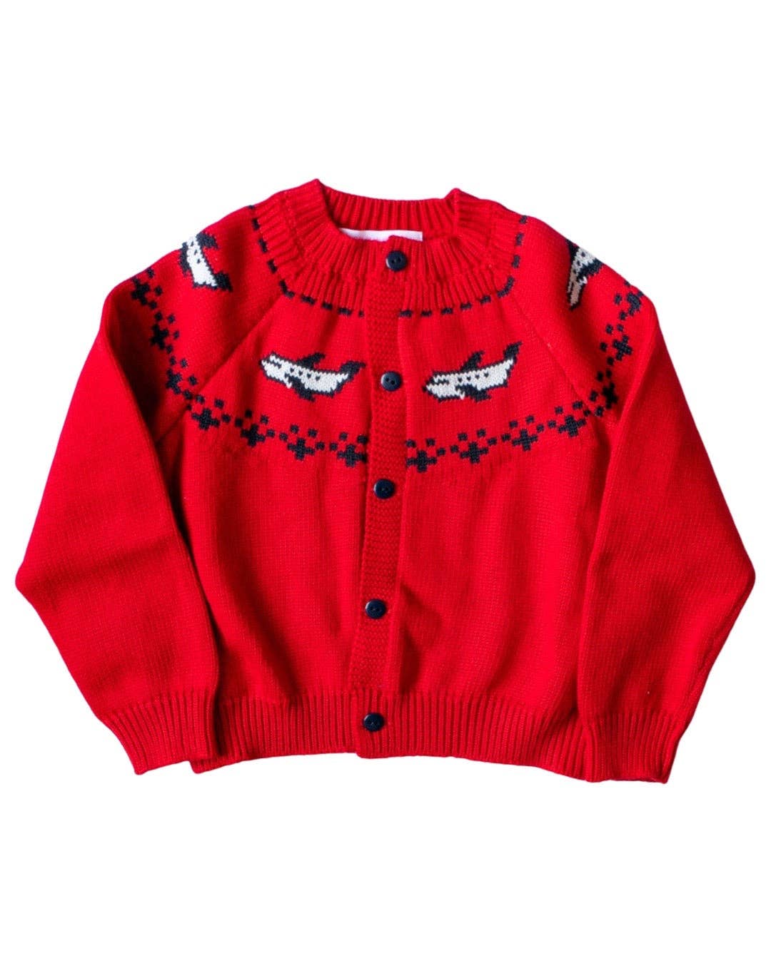 Fair Isle Cardigan - Red w/ Airplanes