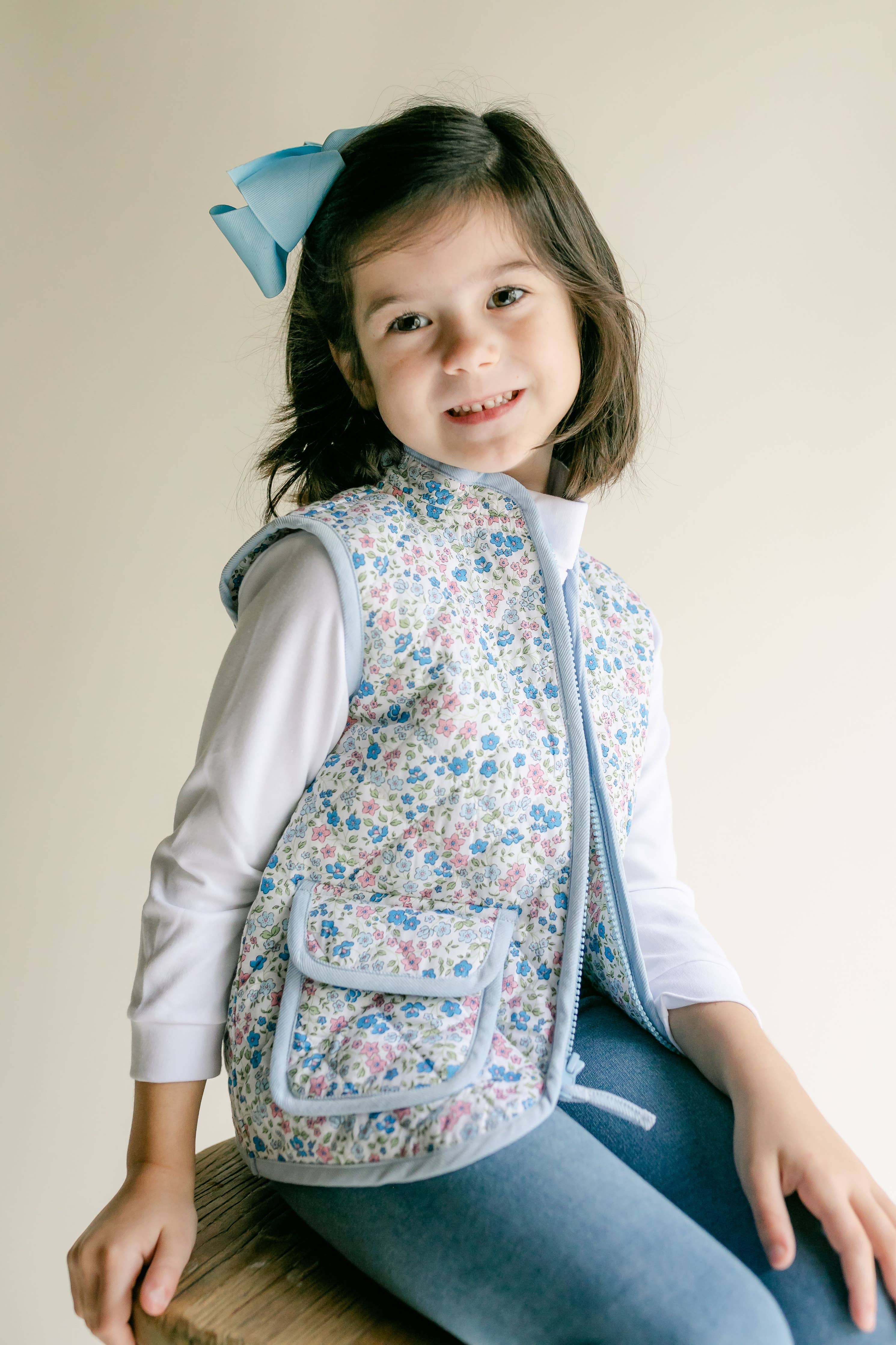 Cindi Vest - Tyne Floral w/ Blue Corduroy Trim