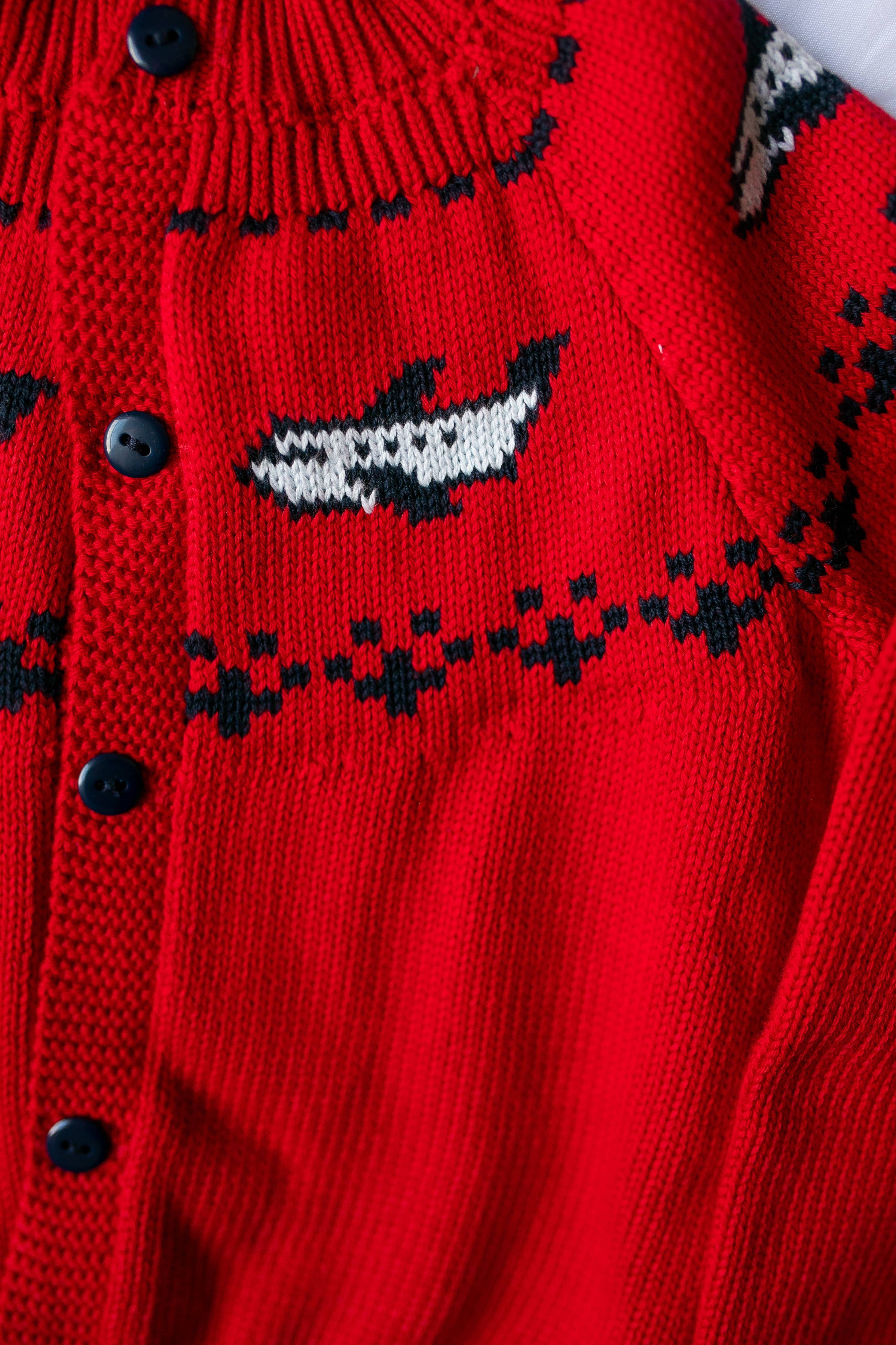 Fair Isle Cardigan - Red w/ Airplanes