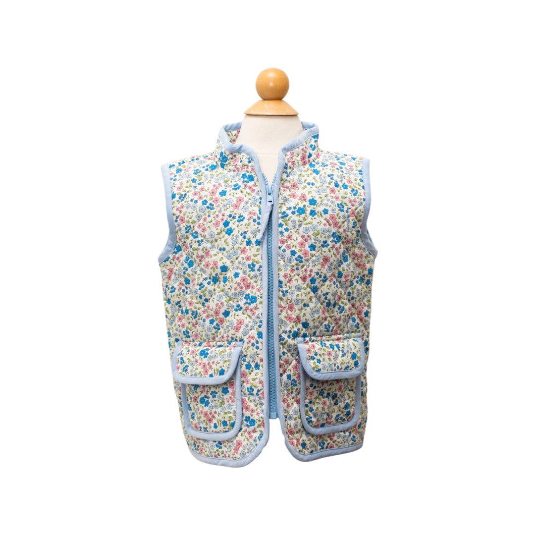 Cindi Vest - Tyne Floral w/ Blue Corduroy Trim